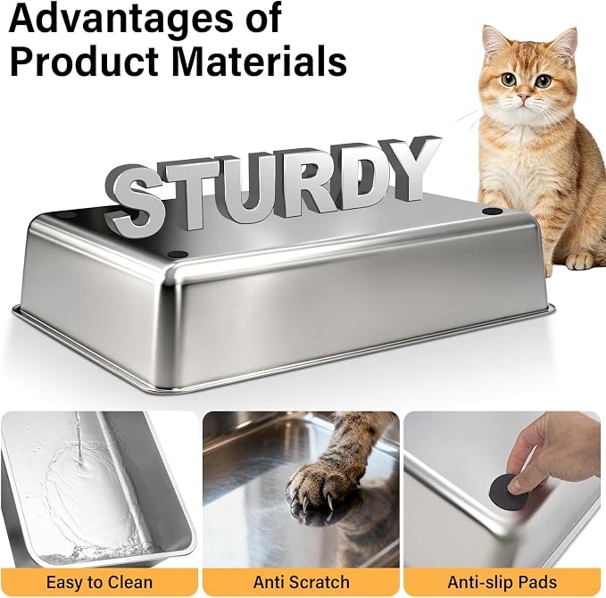XXXL Stainless Steel Litter Box with Lid,Extra Large Enclosed Metal Cat Litter Box for Big Cats, Multiple Cats,Odor Control,Anti-Leakage, Includes Scoop & Pedal,27.75 x 19.75x 15.7 inches