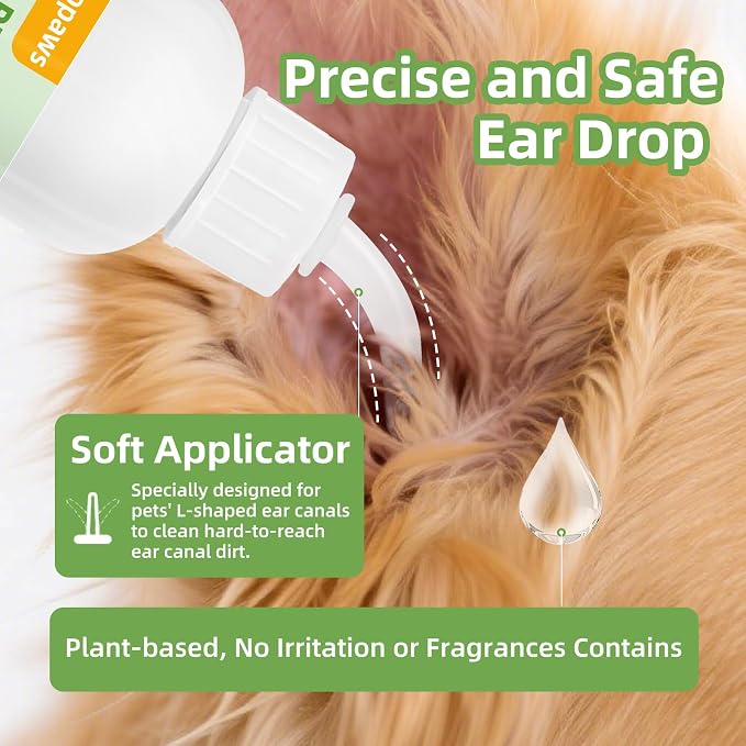 Ear Infection Treatment for Dogs and Cats, Yeast Ear Infection Treatment Drops to Soothe Itchy, Daily Care Dog Ear Cleaning Solution for Gently Removes Debris, Wax, Odor - 2 Pack