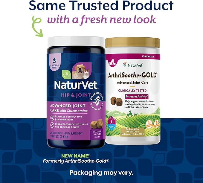 NaturVet Arthrisoothe Glucosamine for Dogs – Dog Supplement with Glucosamine, MSM, Chondroitin & Hyaluronic Acid – ArthriGold Level 3 – 240 Soft Chews