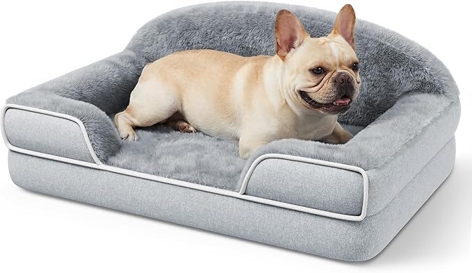 Orthopedic Dog Bed for Small Medium Dogs, 30 x 20 Inch Waterproof Egg Crate Foam Medium Dog Couch Bed with Sides, Washable Removable Cover, Non Slip Bottom, Light Grey