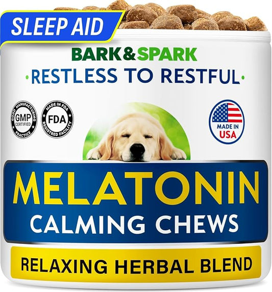 (MAX Strength) Calming Melatonin for Dogs to Sleep & Anxiety Aid - Calming Chews for Stress Anxiety Relief - Medium & Small Breeds - 6mg Doggie Sleeping Pills - 120 Treats