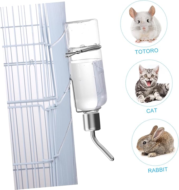 2Pcs No-Leak Pet Water Bottles - Easy Install Hanging Dispensers for Rabbits, Chinchillas, Guinea Pigs, Transparent Design, Durable Materials
