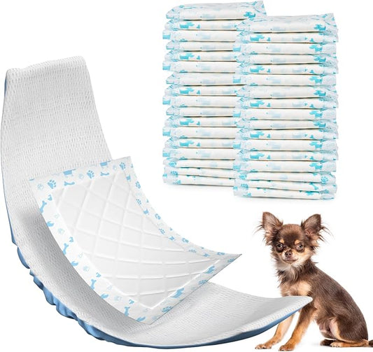 MICOOYO Dog Diaper Liners, Dog Diaper Pads, Disposable Dogs Booster Pads for Puppy, Belly Band Dogs Diapers Liners Male Doggie Diapers Inserts (Blue, XS 100Count)
