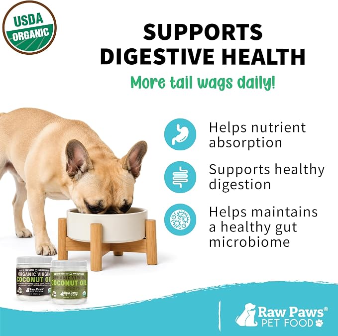 Raw Paws Virgin Organic Coconut Oil for Dogs & Cats (16-oz) - Skin & Coat | Dry Nose & Paw Balm - Itchy Skin Support - Hot Spot Care - Cat Hairball Support - Edible Pet Supplement