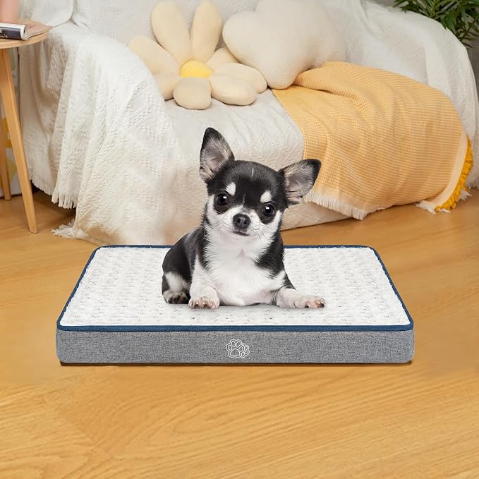 EMPSIGN Reversible Dog Bed Mat, Washable Pet Bed for Large Medium Small Dogs, Kennel Pad with Removable Cover, Bed Mattress for Crate Kennel, All Season Dual-Sided Plush & Canvas Pet Bed