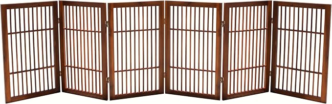Urnporium Pet Dog Gate Freestanding, Strong Durable Folding Wooden Fence, Portable Acacia Hardwood Safety Barrier for Indoor & Outdoor Use (Brown Pet Gate, 6 Panel 30" Tall)