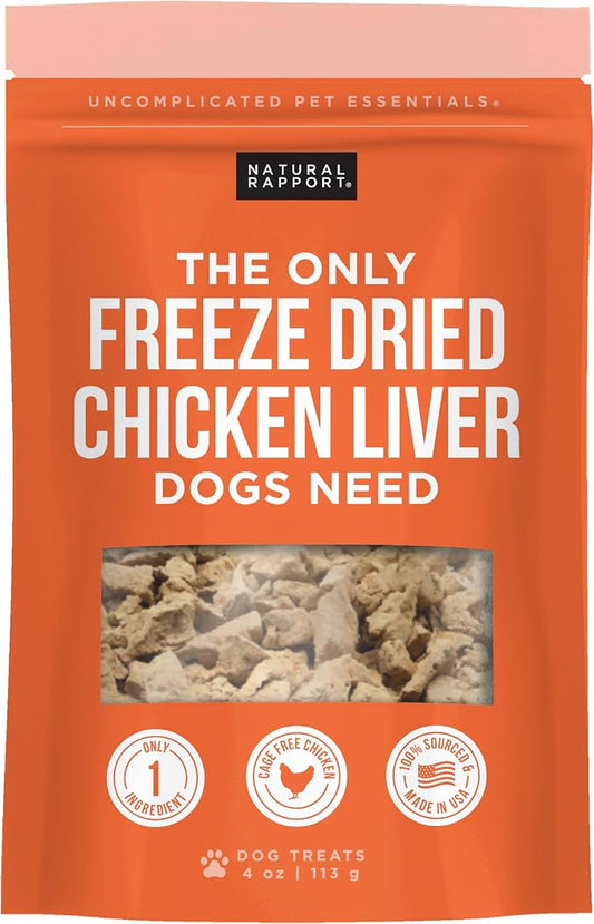 Natural Rapport Freeze Dried Chicken Liver Dog Treats - Single Ingredient, High Protein Training Treats for Small & Large Dogs (4 oz) (550+ Treats)