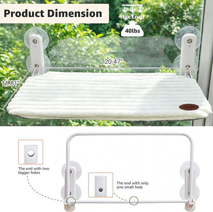 Woochpet Cat Window Perch Bed,Foldable Kitty Windowsill Hammock Shelf Seat,Kitten Window Sill Lounger with Soft Rabbit Fur Cover Cushion Machine Washable,Solid Metal Frame and Strong Suction Cups