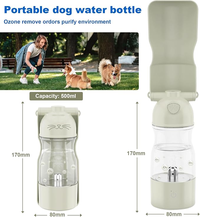 Dog Health Water Bottle Portable Active Oxygen Puppy Water Bowl & Dispenser for Travel Improves Taste and Boosts Immunity wih Ozone Purification Pet Health Care Water Bottle (White)