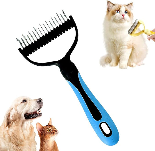 Double-Sided Pet Grooming Brush, 2026 New Undercoat Rake for Long Haired Pets, Multi-Functional Dematting Comb for Home Grooming, Pet Hair Removal Brush for Pet Owners (Blue, 1pcs)