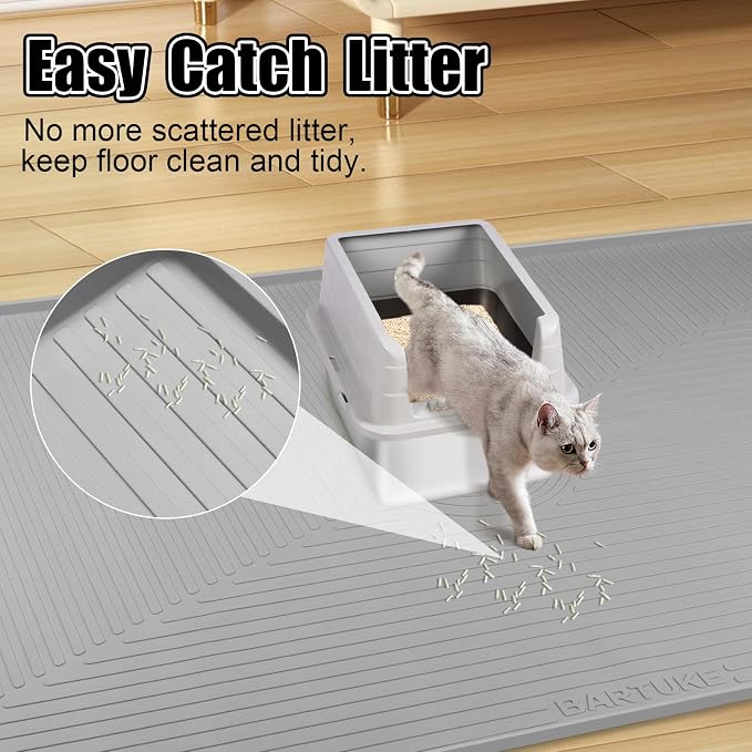 Silicone Cat Litter Mat, 50" x 36" Extra Large Litter Trapping Mat for Litter Box, Leak-Proof, Non-Slip, Kitty Litter Mats with Soft Texture for Floor, Keeping The Floor Clean (Light Grey)