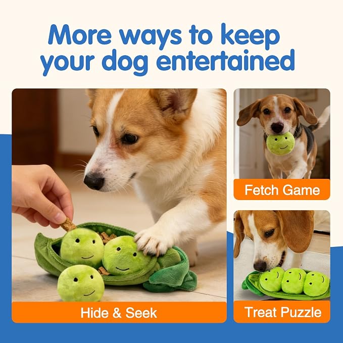Hide and Seek Dog Toys, Interactive Squeaky Plush Puzzle Toy with Crinkle, Dog Enrichment Toys for Boredom & Stimulation, for Small Medium Dogs, Non-Aggressive Chewers(Pea Balls, Pack of 3)