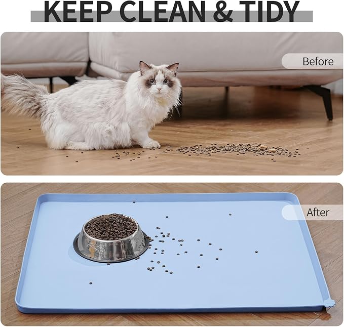 Reopet Silicone Pet Feeding Mat - Waterproof & Non-Slip Dog Cat Placemat | High Raised Edges Prevent Food & Water Spills to Protect Floors, Easy to Clean, Fit for Dog Cat Bowls