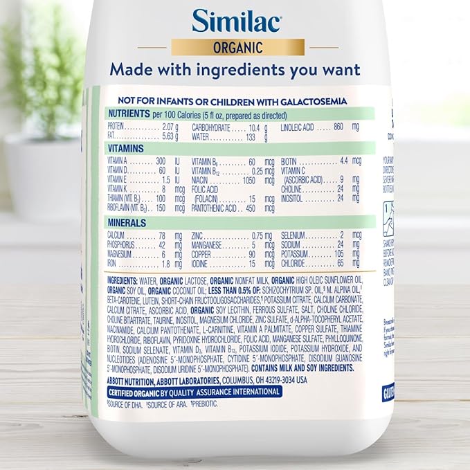Similac Organic Infant Formula, Easy to Digest, USDA-Certified Organic, Ready to Feed, 32-fl-oz Bottle, Pack of 6