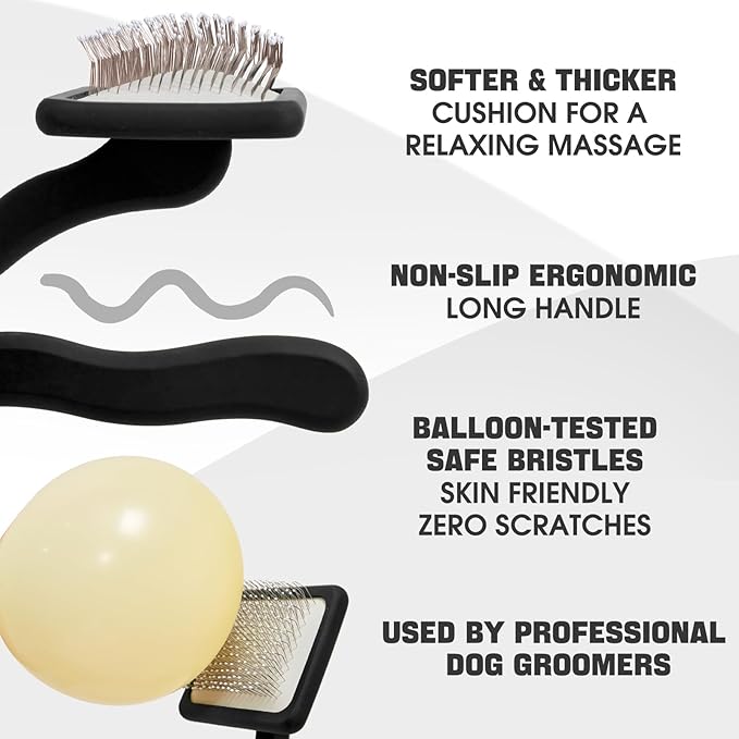 Bonteck Dog Slicker Brush for Dogs Grooming Kit 5PCS | Large Dog Brush for Goldendoodles Poodles Doodles | Long Pin Haired Brush | Poodle Brushes and Comb (Black)