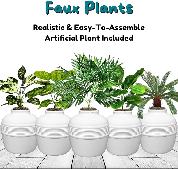 Good Pet Stuff Original Hidden Litter Box Planter, Decorative Cat Litter Enclosure, Carbon Filter, Faux Plant, Round Design, Easy to Clean, Base Kit, Palm Plant, Soft White