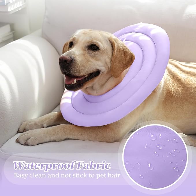 IDOMIK Dog Cone,Waterproof Dog Recovery Collars & Cones,Comfy Protective Pet Neck Donut Collar After Surgery,Soft Cone for Dogs to Stop Licking,Adjustable Elizabethan Collar for Dogs & Cats,Purple,XL