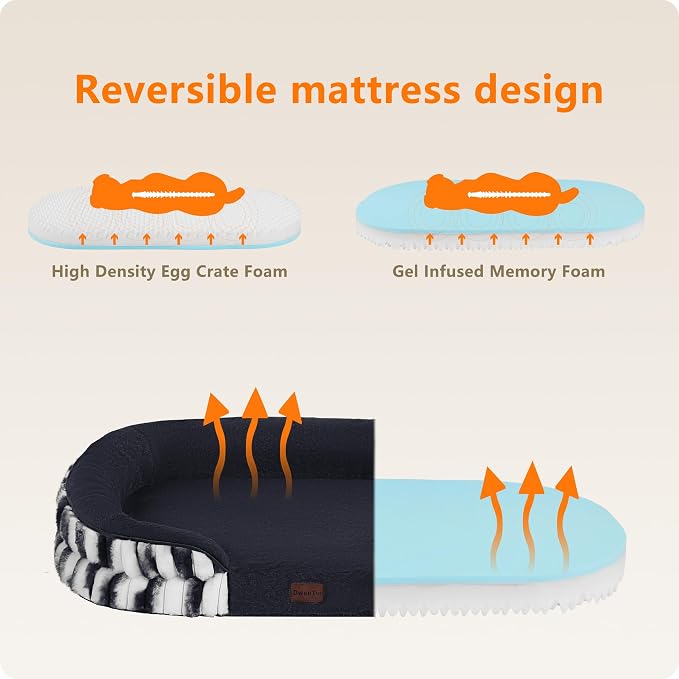Dwanton Orthopedic Dog Bed for Medium Dogs with Gel Memory Foam, Waterproof Dog Sofa, Washable Pet Bed with Four Sided Bolster Cushion, Removable Cover & Non-Slip Bottom, 36", Tie-dye Grey