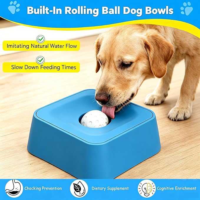 Slow Feeder Dog Lick Bowl for Liquid Treats-Bone Broth & Yogurt Mat for Dogs,3/4 Cup Capacity Calming Enrichment Toy for Post-Op Recovery or Dietary Supplement-for Large Medium Small Breeds. (Blue)