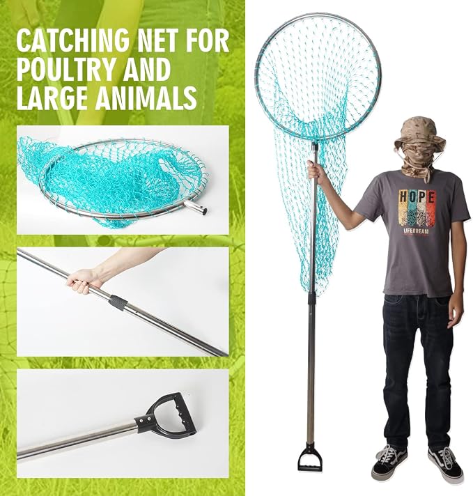Animal Control Catch Net Pole Tool for Dog Shoat Goat Cat Boar Hog Pig Racoon Possum Skunk Goose Chickens Pigeon - Heavy Duty