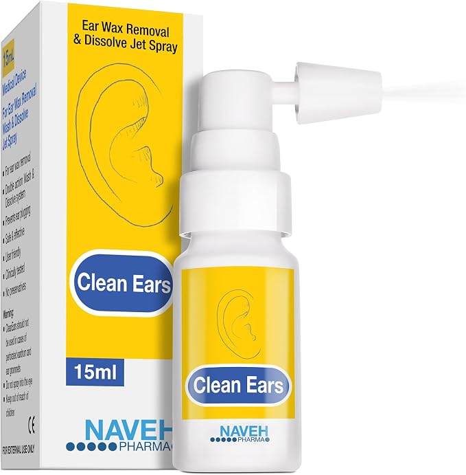 NAVEH PHARMA® CleanEars Ear Wax Removal Spray — Gentle Earwax Softening Spray for Adults, Easy-to-Use Alternative to Mineral Oil, Refreshing Spearmint Aroma, 0.5 fl oz