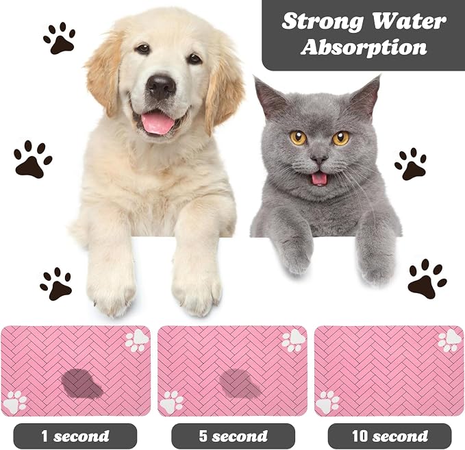 Dog Food Mats,Cat Absorbent Water Bowl Feeding Mats Pet Placemats for Food and Water Pink Wood Grain 24 * 32 inch