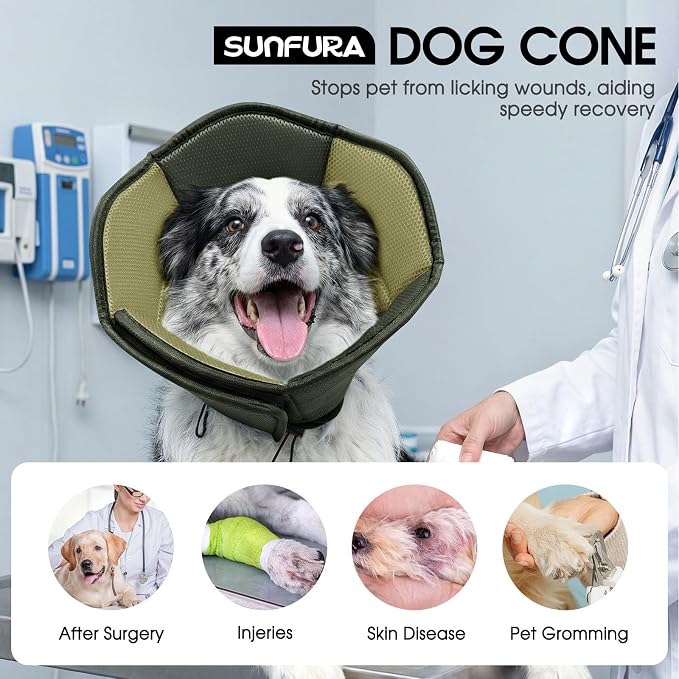 Dog Cones for Large Dogs, Soft Pet Cone Stop Licking After Surgery, Adjustable Pet E-Collar Alternative for Wound Healing, Army Green X-Large