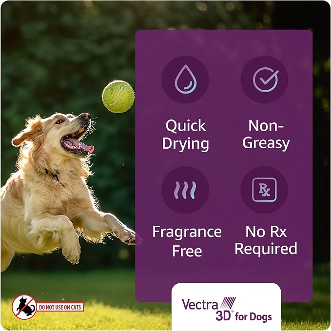 Vectra 3D Flea and Tick Prevention for Dogs, Kills and Repels Fleas, Ticks & Mosquitoes | Fast‑Acting, Waterproof, No Prescription Needed | Small Dogs 11-20 lbs, 3‑Month Supply