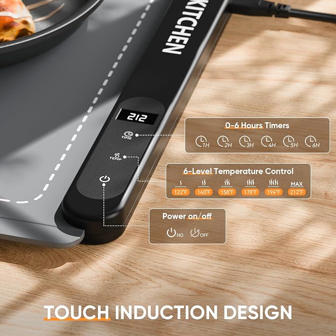 NEWKITCHEN Warming Mat for Food, (XL 24"x15") Food Warming Mat for Parties Buffet 6 Temp 6 Hour Settings Upgrade Graphene Fast Full Surface Heating -Versatile Food Warmer for Gatherings, Parties