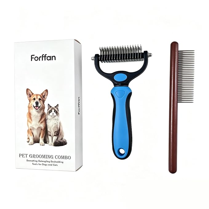Pet Grooming Combo | Dematting Deshedding Brush & Comb for Dogs & Cats | Sleekez Dog Brush for Shedding, Long & Short Haired Pets, Indoor Cats