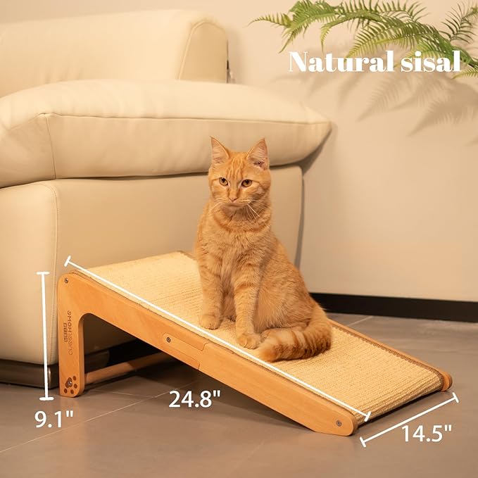CHEERHOME PETS Sisal Cat Scratcher Ramp for Indoor Cats, 24.8" L Shape Cat Scratching Post Climbing Vertical Cat Scratch Pad, Solid Wooden Cat Furniture(Standard)