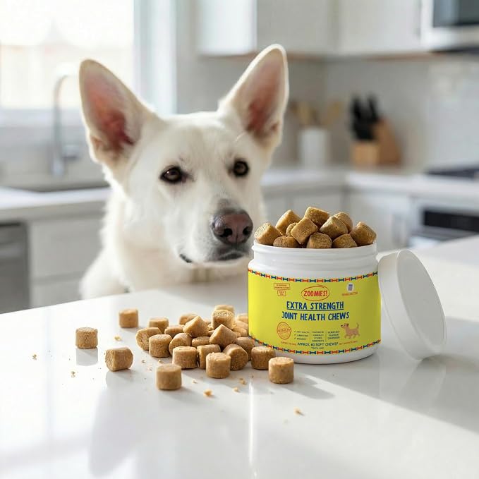 Zoomies Hip & Joint Supplement for Dogs - Soft Chews with Eggshell Membrane, Boswellia, MSM - Joint Support for Senior Dogs - Made in USA - 60 Chews