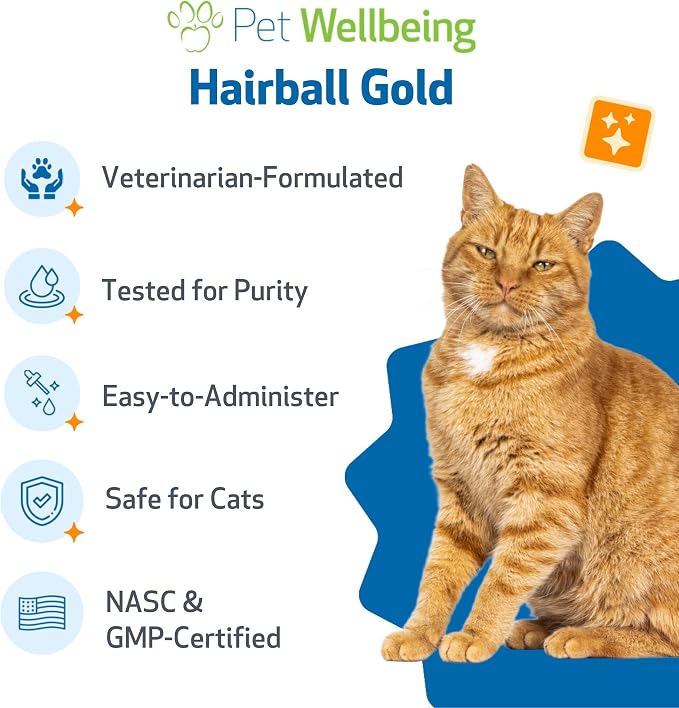 Pet Wellbeing Hairball Gold for Cats - Vet-Formulated - Eases Passage of Hairballs Through Digestive Tract - No Mineral Oil, All-Natural Lubrication - 2 oz (59 ml)