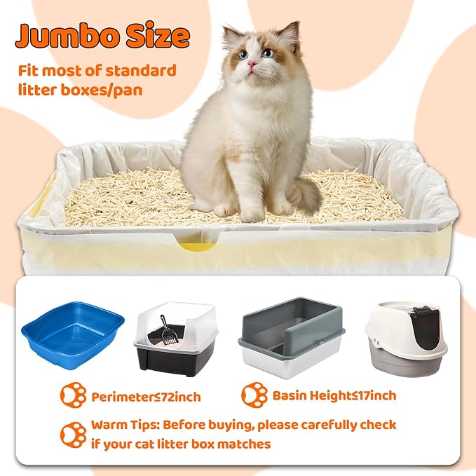 70 Count Litter Box Liners Jumbo 36" x 18" Tear Resistant Cat Litter Bags Liners 2.5MIL Thicken Drawstring Durable Cat Pan Liners Extra Large Kitty Litter Box Bag Disposable Pet litter Bags