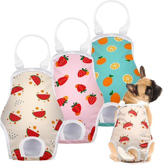 Jollywoods 3 Pack Washable Female Dog Diaper Onesie Sanitary Pantie with Adjustable Suspender, Fixed Doggie Diapers, Super Absorbent Leakproof for Dog in Heat Cycle