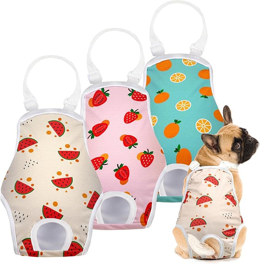 Jollywoods 3 Pack Washable Female Dog Diaper Onesie Sanitary Pantie with Adjustable Suspender, Fixed Doggie Diapers, Super Absorbent Leakproof for Dog in Heat Cycle