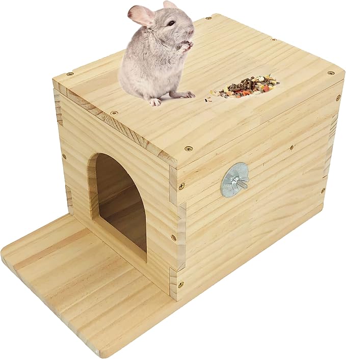 Pet Chinchilla House with Platform, Guinea Pig Cage Wooden Hut, Bunny Houses and Hideouts with Window, Small Animal Hideout for Hedgehog, Kitten, Squirrel, Sugar Gliders, Rabbit