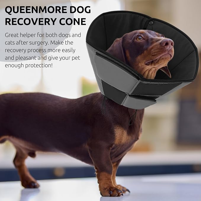 Queenmore Dog Cone XL, Soft Dog Cones for Large Dogs After Surgery, Cone for Dogs to Stop Licking, Elizabethan Collar for Pet, Alternative to Recovery Collar for Large Breeds, Grey XL