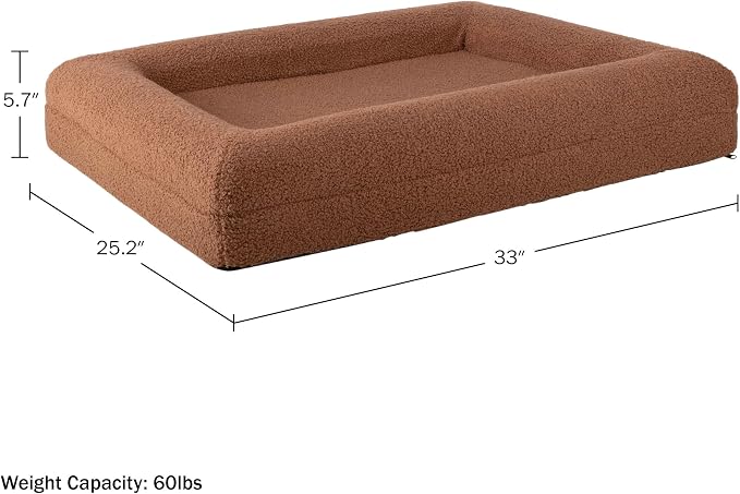Orthopedic Dog Bed - 33in Medium Dog Bed with Supportive Bolster, Nonslip Bottom, and Removable Washable Cover - Memory Foam Puppy Bed for Medium Dogs - Dog Products by PETMAKER (Brown)