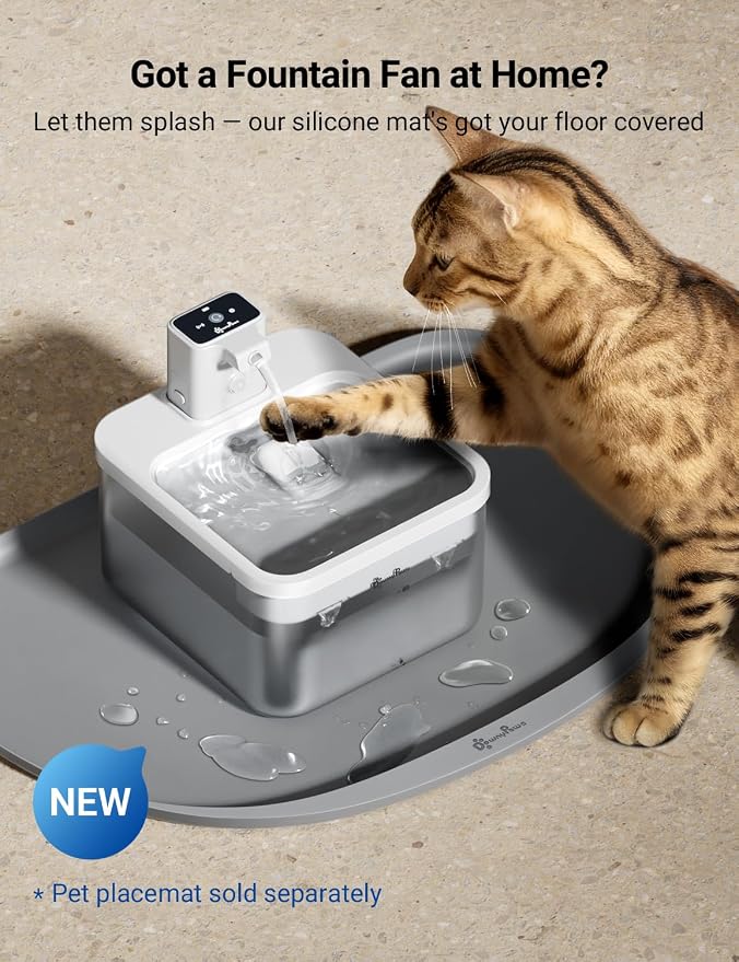 DownyPaws Cat Water Fountain Cordless, 84oz/2.5L Fursink Wireless Pet Water Fountains for Cats Indoor, Battery Operated Cat Drinking Fountain with Motion Sensor, Ultra Quiet Pump, BPA-Free, White