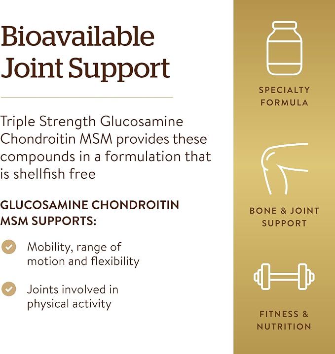 Solgar Triple Strength Glucosamine Chondroitin MSM, 120 Tablets - Promotes Healthy Joints, Supports Comfortable Movement - Shellfish Free - Gluten Free, Dairy Free - 60 Servings