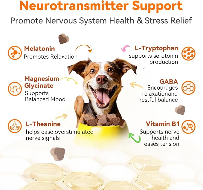 PUAINTA Dog Calming Chews – Magnesium Glycinate & Melatonin for Dogs, 4 Herbal Ingredients for Anxiety Relief, Stress & Travel Support, Chicken Flavor (90 Count)
