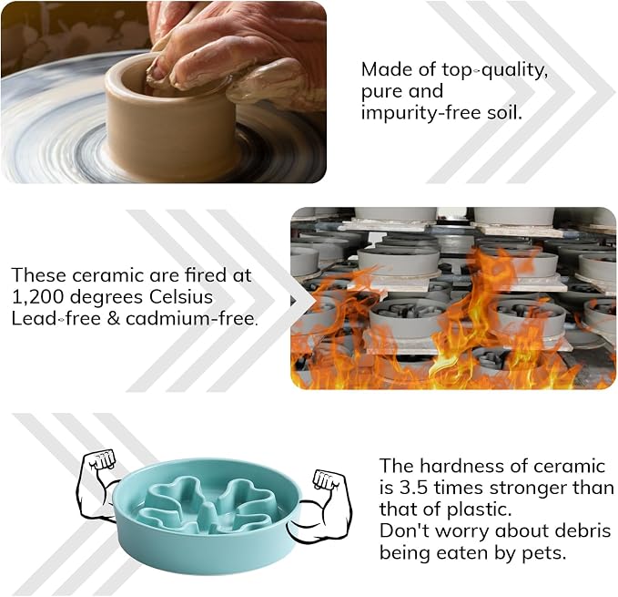 Slow Feeder,Ceramic-Slow Feeder Dog Bowls Medium Breed,Puzzle Food Bowl Maze,2.5 Cups Slow Feed Dog Bowl for Medium Dogs,Turquoise