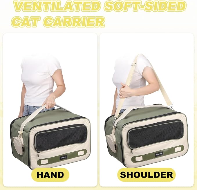 Cat Carrier for Pet, Adjustable Shoulder Strap, Breathable Dog Carrier Cat Carrying Case Pet Travel Bag Up to 14.3 lbs (Khaki), Intended for Hiking/Camping/Traveling