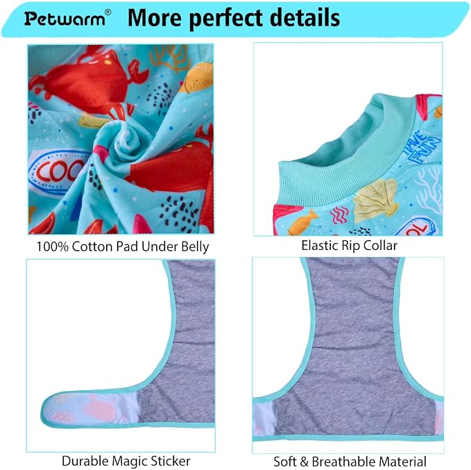 PetWarm Recovery Suit for Dogs, Surgical Suit for Dogs Female Spay Male Neutered, Dog Onesie for Surgery, Anti-Licking Dog Surgery Recovery Suit, Marine Animal Patterns, Green, L