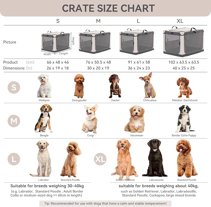 36" Collapsible Dog Crate for Large Dogs - Portable Soft Travel Kennel with Lockable Zippers, Waterproof Base, Washable Cover, Patented Screw Frame for Adjustable Tension, Outdoor, Indoor, Car Use