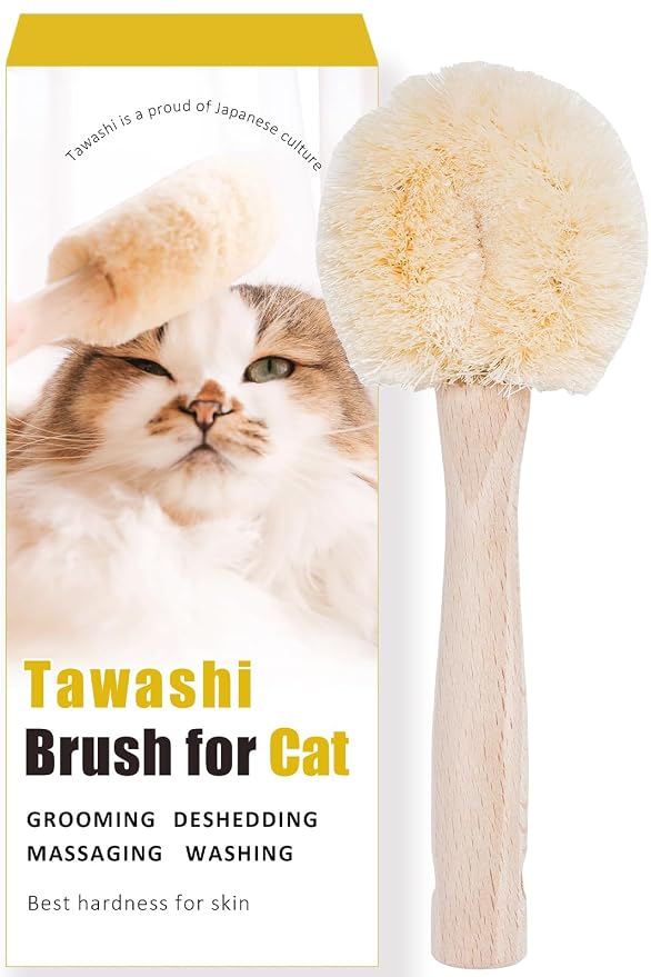 Wablade Cat Brush 7.5 Inch, Gentle Grooming Brush for Sensitive Cats & Kittens – Soft Grooming & Massage, Gently Removes Loose Surface Fur (Not a Deshedding Tool), Sisal, Made in Japan (Type-A)
