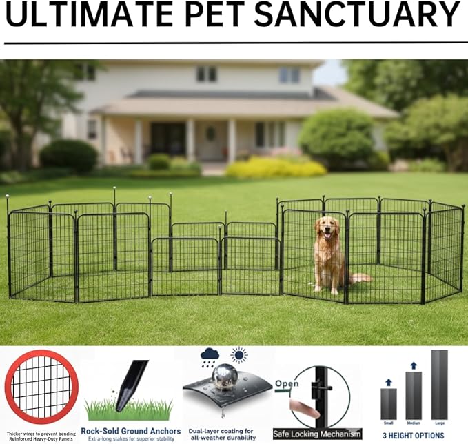 Puppy Playpen Indoor/Outdoor,24'' Portable Dog playpen with Easy-Carry Straps,8 Panels Dog Pen Play Pen for Small Dogs,Rustproof Pet Playpen for Camping RV Yard(with One Door)