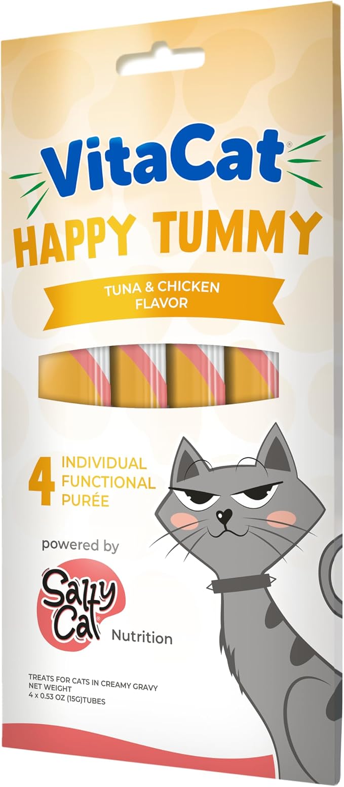 Salty Cat Happy Tummy Natural Tuna & Chicken Functional Tube Treats for Cats (12 Packs)
