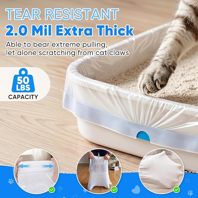 66 Count Jumbo Litter Box Liners 36" X 18",2mil Pre-Separated Cat Litter Bags with Heavy Duty Drawstring,Extra Thick Leakproof Cat Pan Liners for Kitty Box